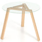 90cm Modern Round Kitchen Tables with Tempered Glass Tabletop and Rubber Wood Base