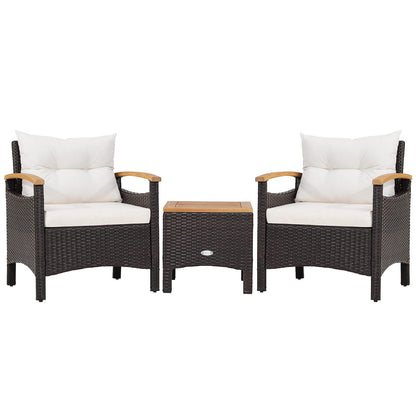 3-Piece Patio Sofa Set Garden Table and Chairs with Cushions