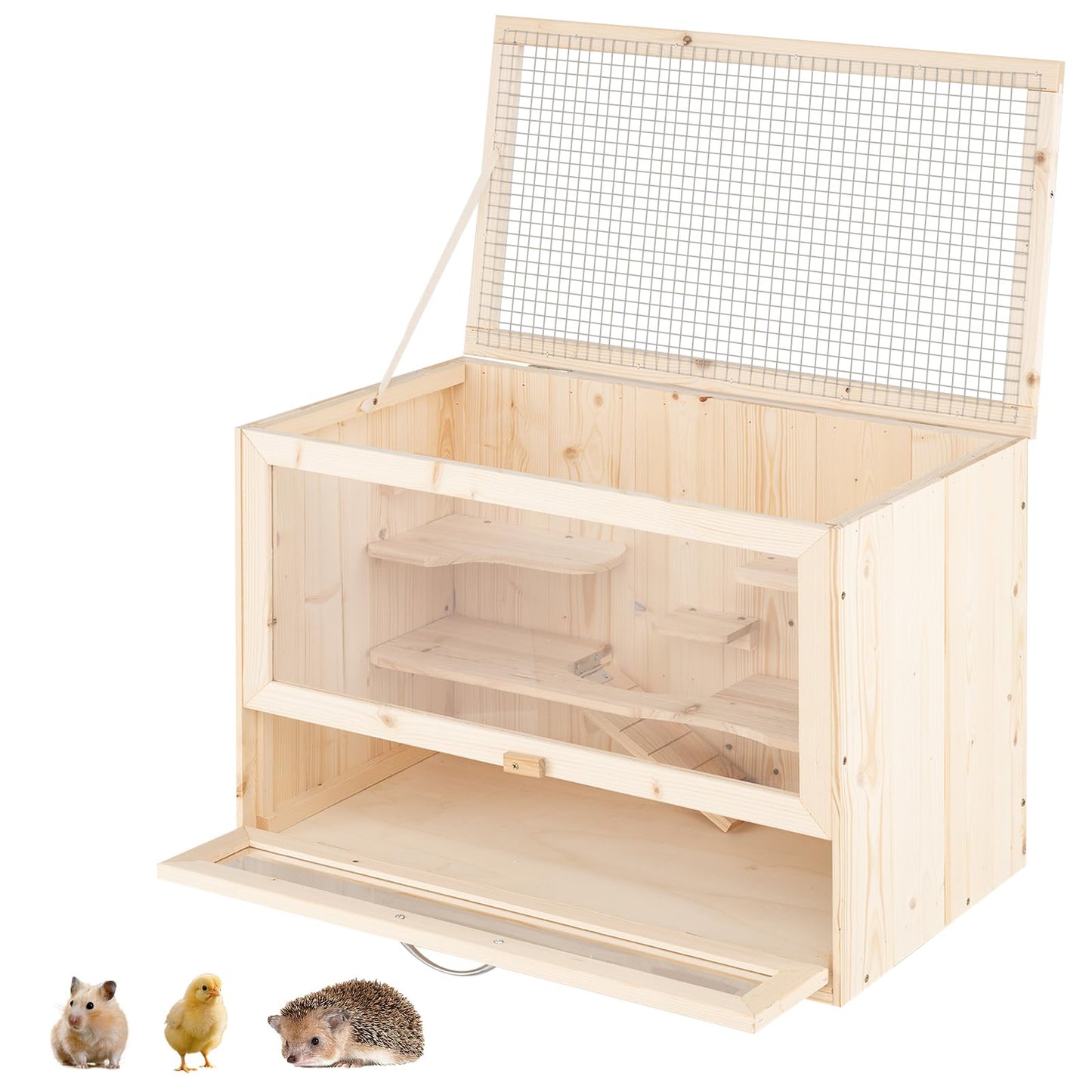 Fir Wood Mouse Habitat Cage with Mesh Flip Roof