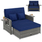 Garden Rattan Daybed, 4-Level Adjustable Patio Wicker Loveseat Sofa Bed Sun Lounger