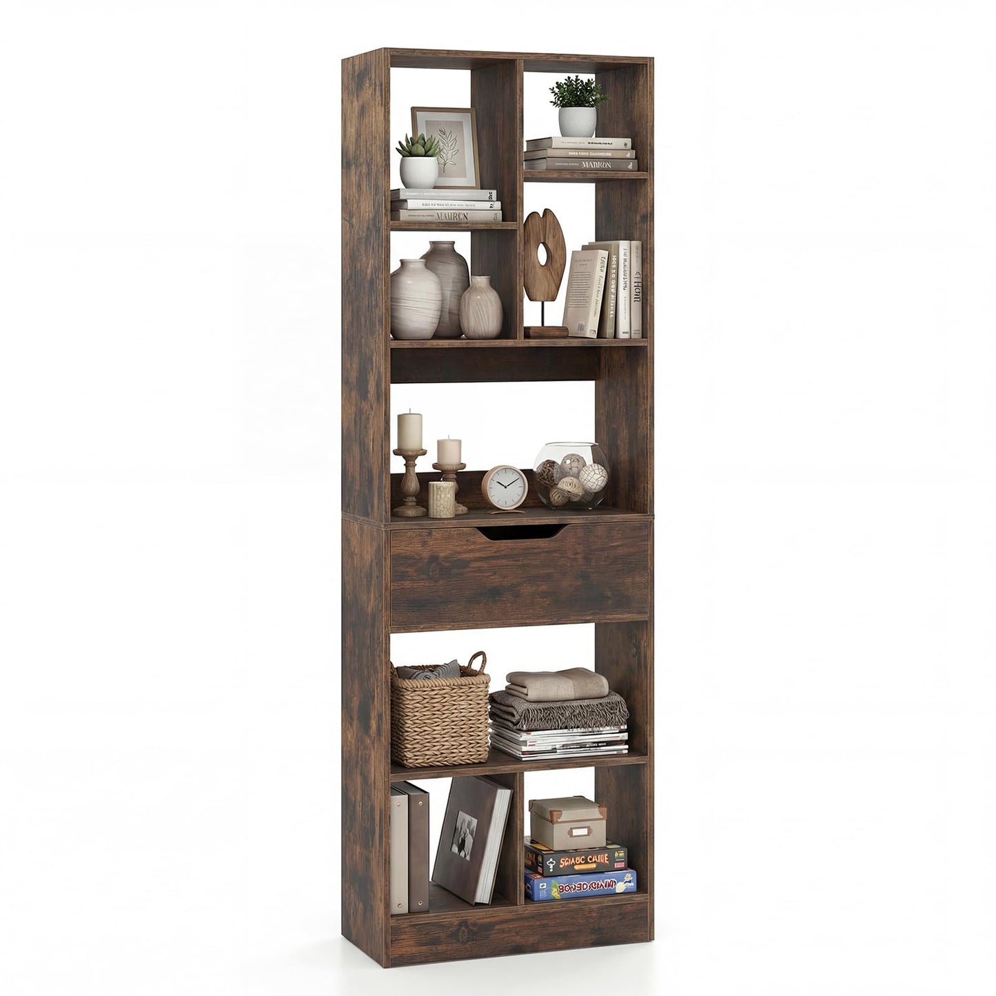 Bookcase with Drawer, Tall Freestanding Bookshelf
