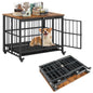 Dog Crate Furniture on Wheels, Foldable Dog Kennel Side Table with Lockable Door