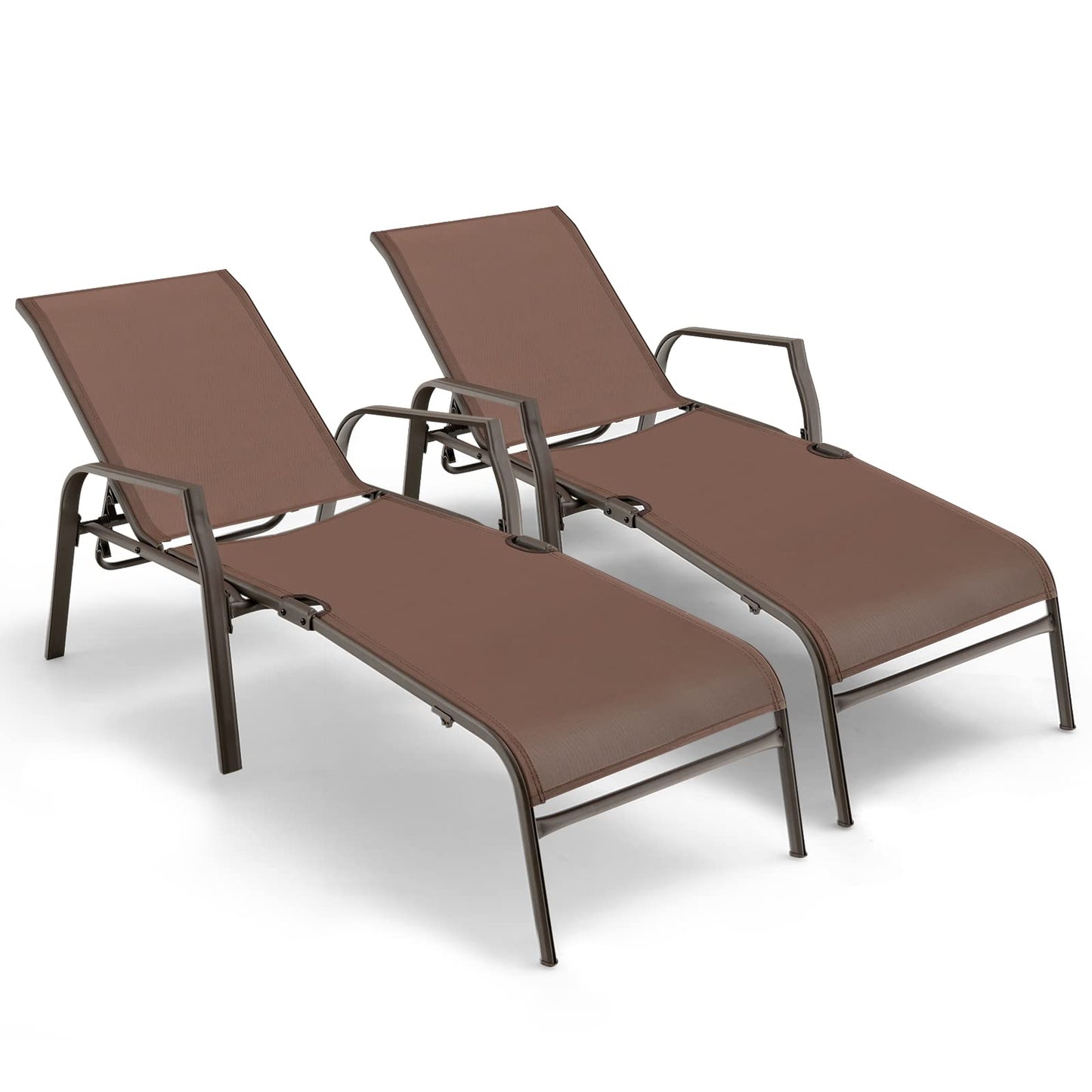5 Positions Adjustable Stackable Folding Deck Reclining Chair Set of 2