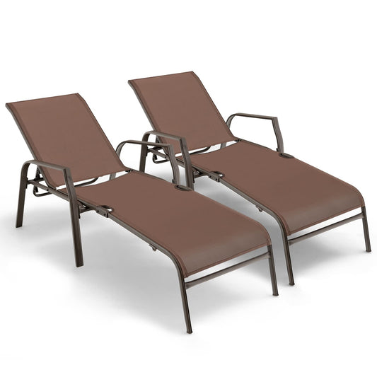 5 Positions Adjustable Stackable Folding Deck Reclining Chair Set of 2