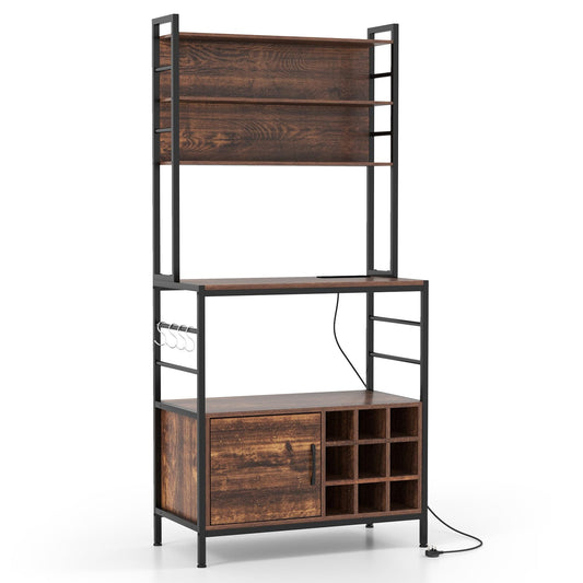Bakers Rack with Power Outlet and Heavy Duty Metal Frame
