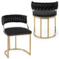 2 Pieces Velvet Dining Chairs with Curved Back and Metal Base