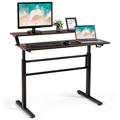 2-Tier Standing Desk with Adjustable Height and Crank Handle