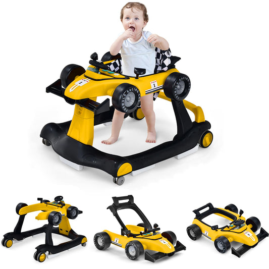 4-in-1 Baby Walker Foldable Push Along Walkers with Adjustable Height & Speed