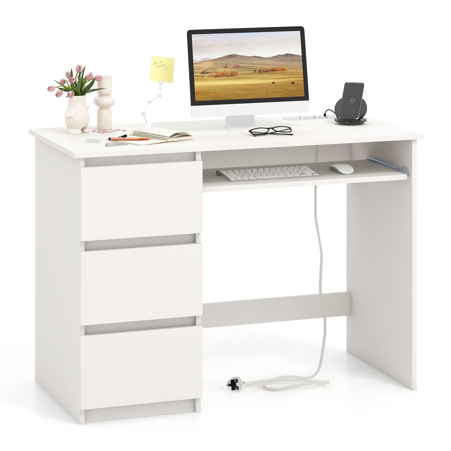 Computer Desk with 3 Large Drawers and Power Outlet