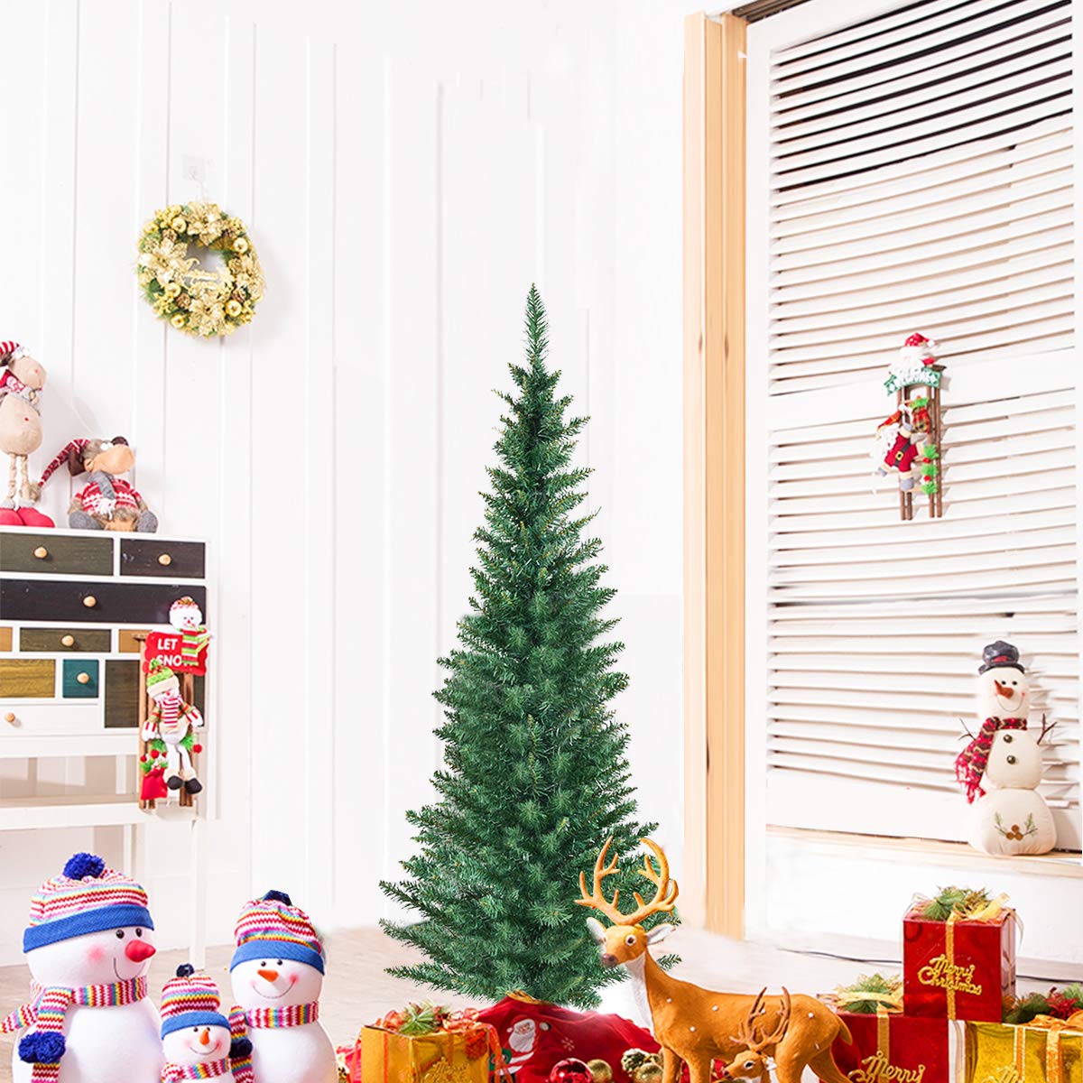 Artificial Christmas Tree, 5FT/6FT/7FT/8FT Green Xmas Trees with Metal Stand