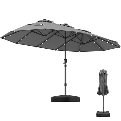 Double-Side Garden Parasol, Sun Shade Umbrella with Solar Powered LED Lights, Base & Crank System