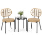 3 Pieces PE Wicker Outdoor Bistro Set Patio Conversation Set with Tempered Glass Coffee Table and Rattan Chairs