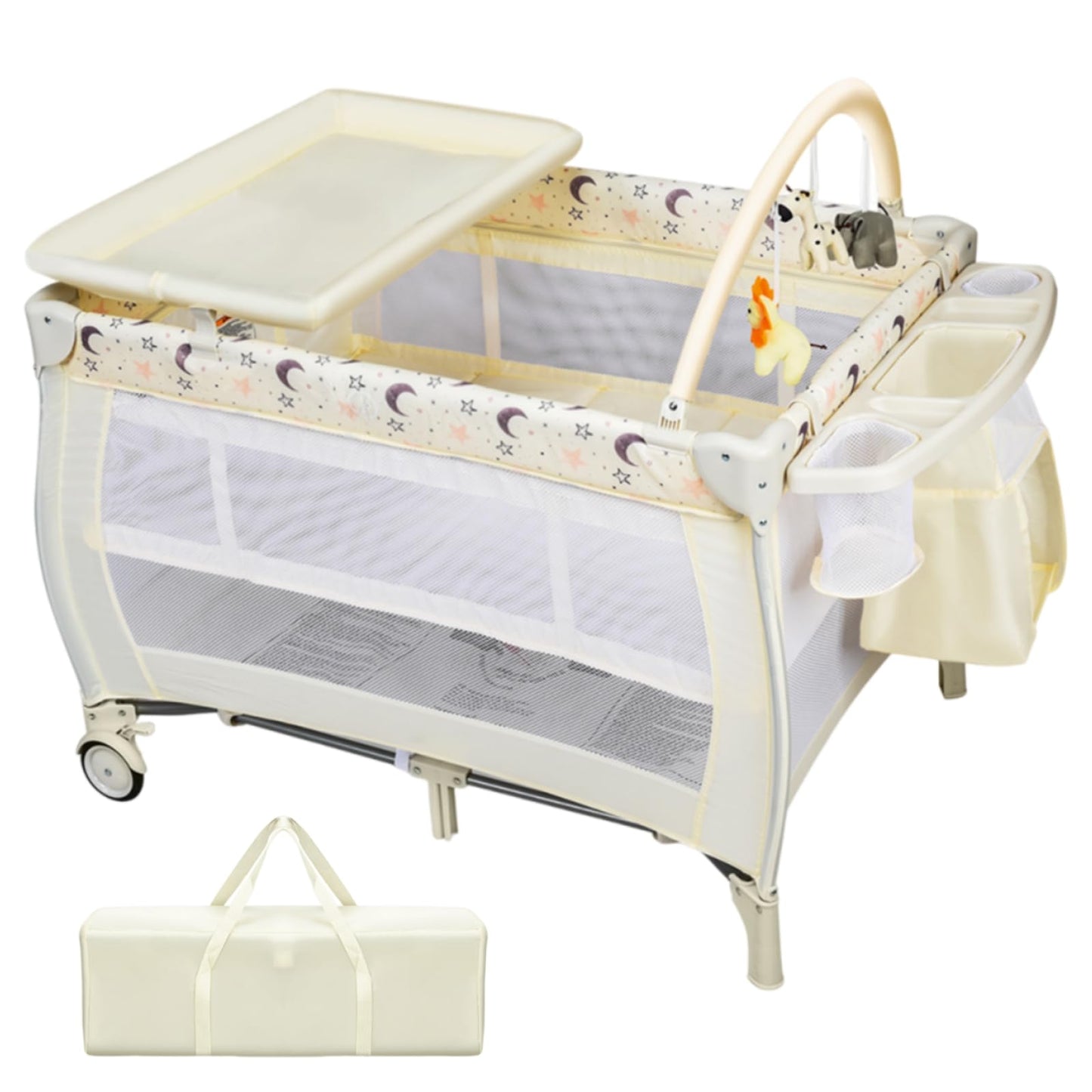 3 in 1 Convertible Bassinet Cot with Changing Table and Toy Bar
