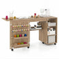 Folding Sewing Table, Rolling Craft Table Hobby Desk with Storage Shelves