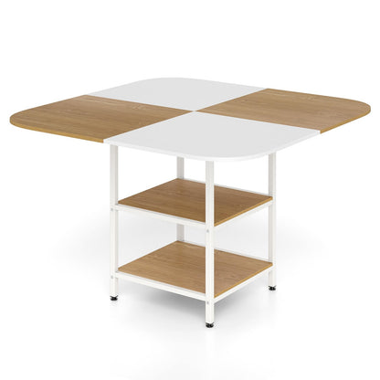 Dining Table for 4, 120 x 120cm Square Wooden Kitchen Tables with 2-Layer Storage Rack