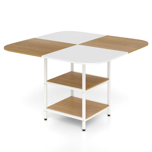 Dining Table for 4, 120 x 120cm Square Wooden Kitchen Tables with 2-Layer Storage Rack