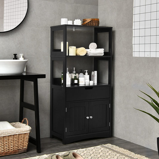 Wooden Freestanding Tall Cupboard with Open Shelves