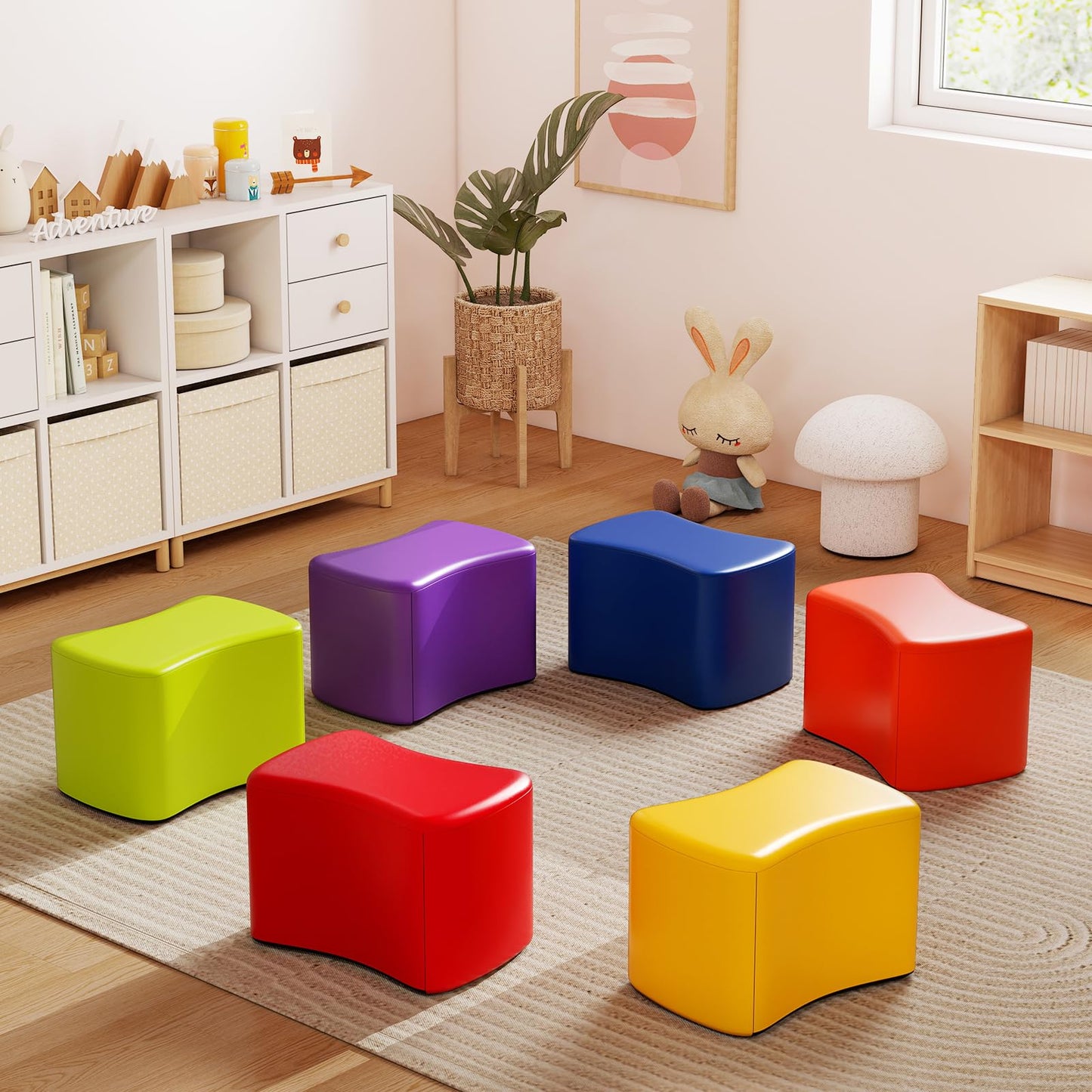 6-Piece Butterfly Stools Modular Soft Foam Seating Set with Waterproof PU Cover