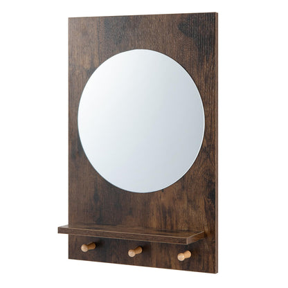 Wall Mirror with Storage Shelf, 3 Hanging Hooks
