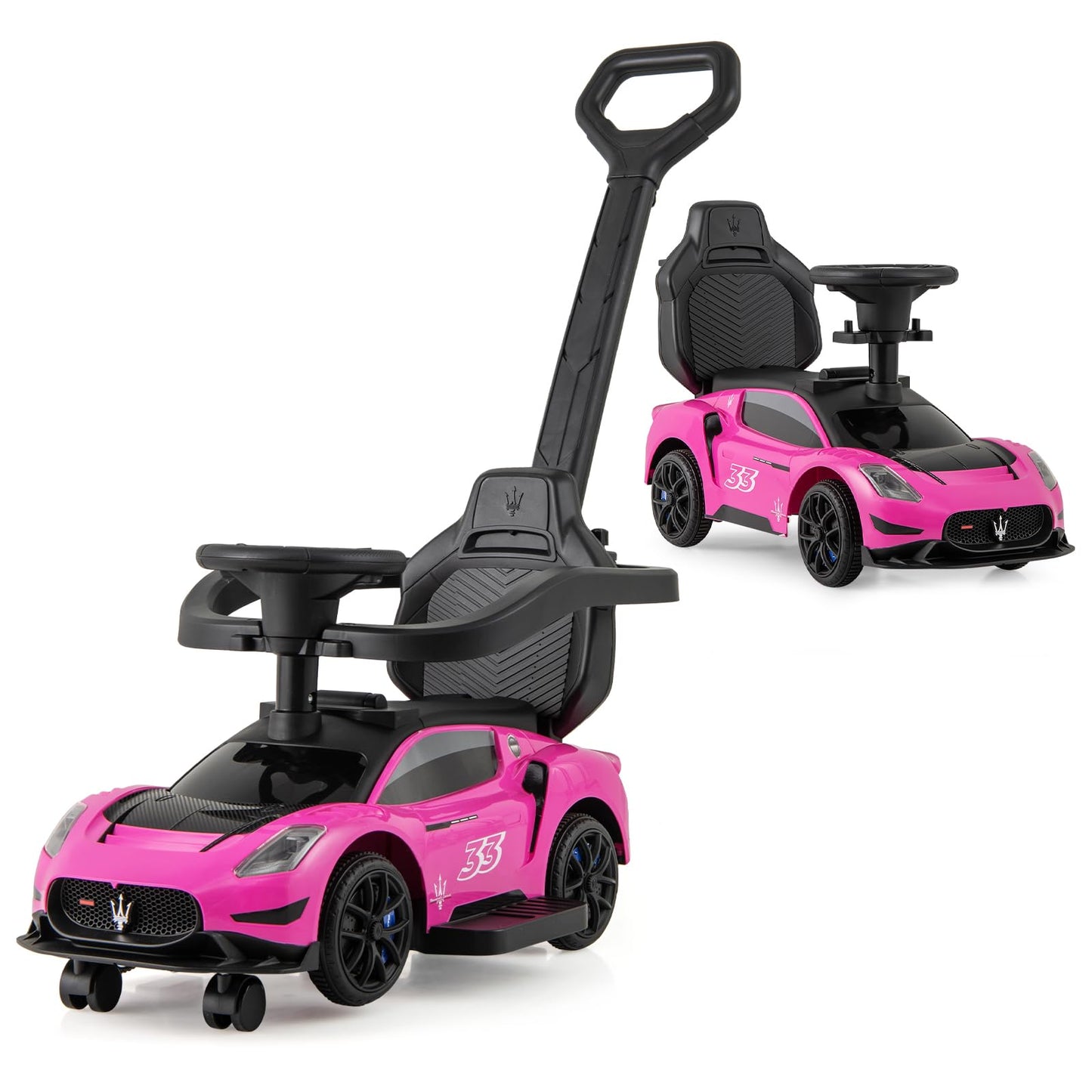 3-in-1 Ride on Push Car with 2 Universal Wheels, Music Steering, Guardrail and Handlebar