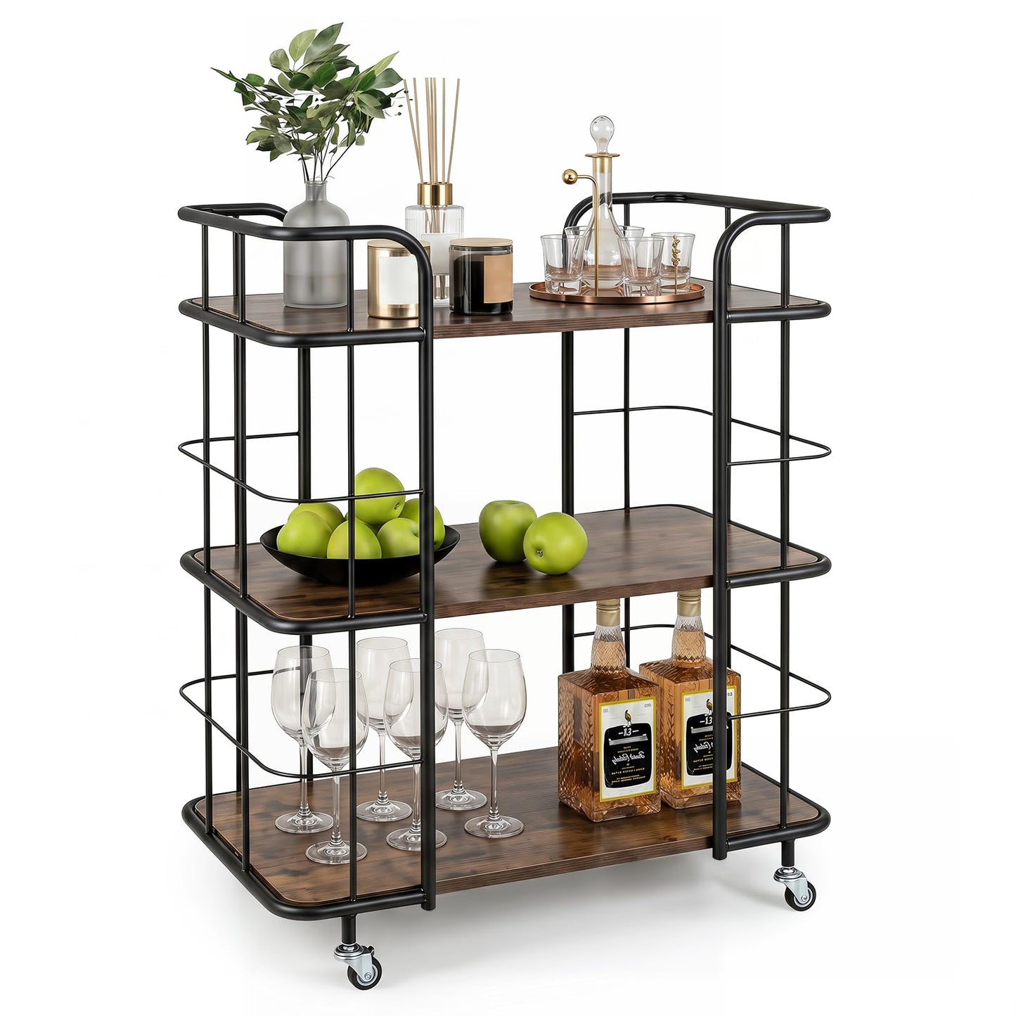 GiantexUK Serving Cart, 3-Tier Metal Frame Kitchen Cart Trolley