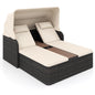 Garden Daybed, 2 Seater Rattan Sofa Sun Lounger with Canopy