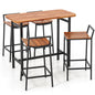 5 Piece Acacia Wood Bar Table Set with Metal Frame and Footrest