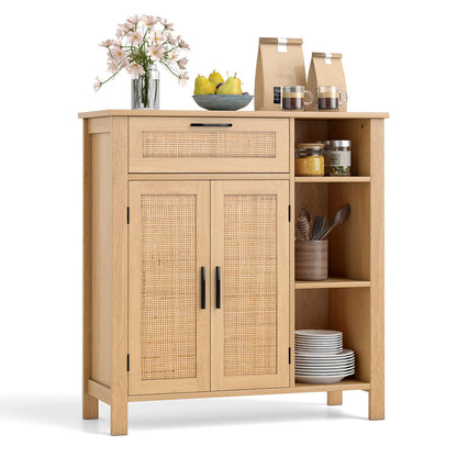 Buffet Sideboard with Rattan Woven Doors and Adjustable Shelf