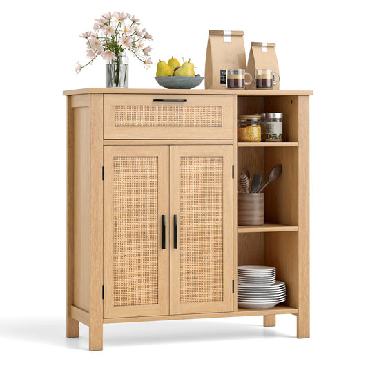 Buffet Sideboard with Rattan Woven Doors and Adjustable Shelf