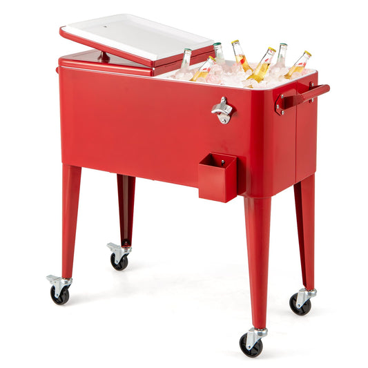 Giantex  80-Quart Rolling Ice Chest Stainless Steel Beverage Cooler Cart with Wheels