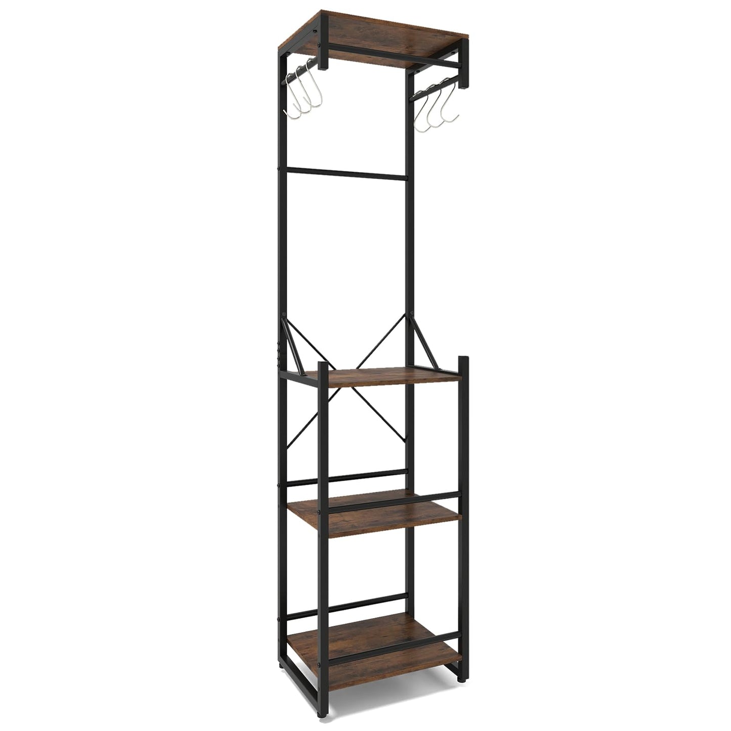 Freestanding Coat Rack Slim Hall Tree with 4 Storage Shelves