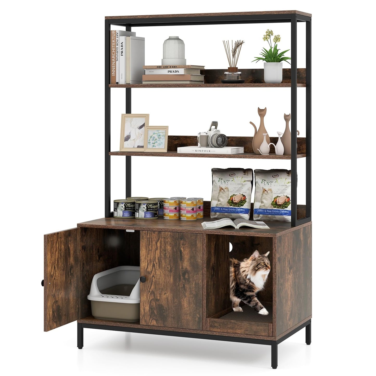 Hidden Cats Washroom Furniture with 3-tier Storage Shelves