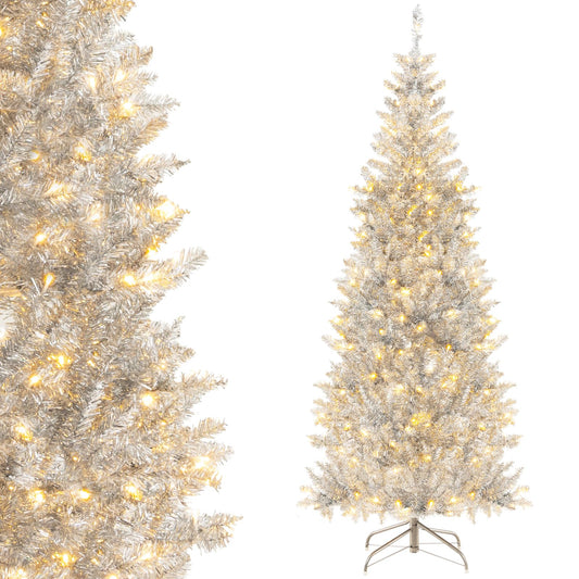 Slim Hinged Pencil Christmas Tree with Tinsel Leaves