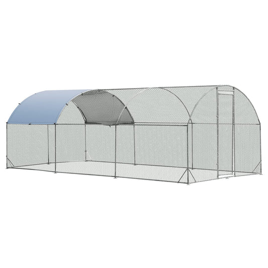 Galvanized Metal Walk-in Hen Run House with Waterproof Cover