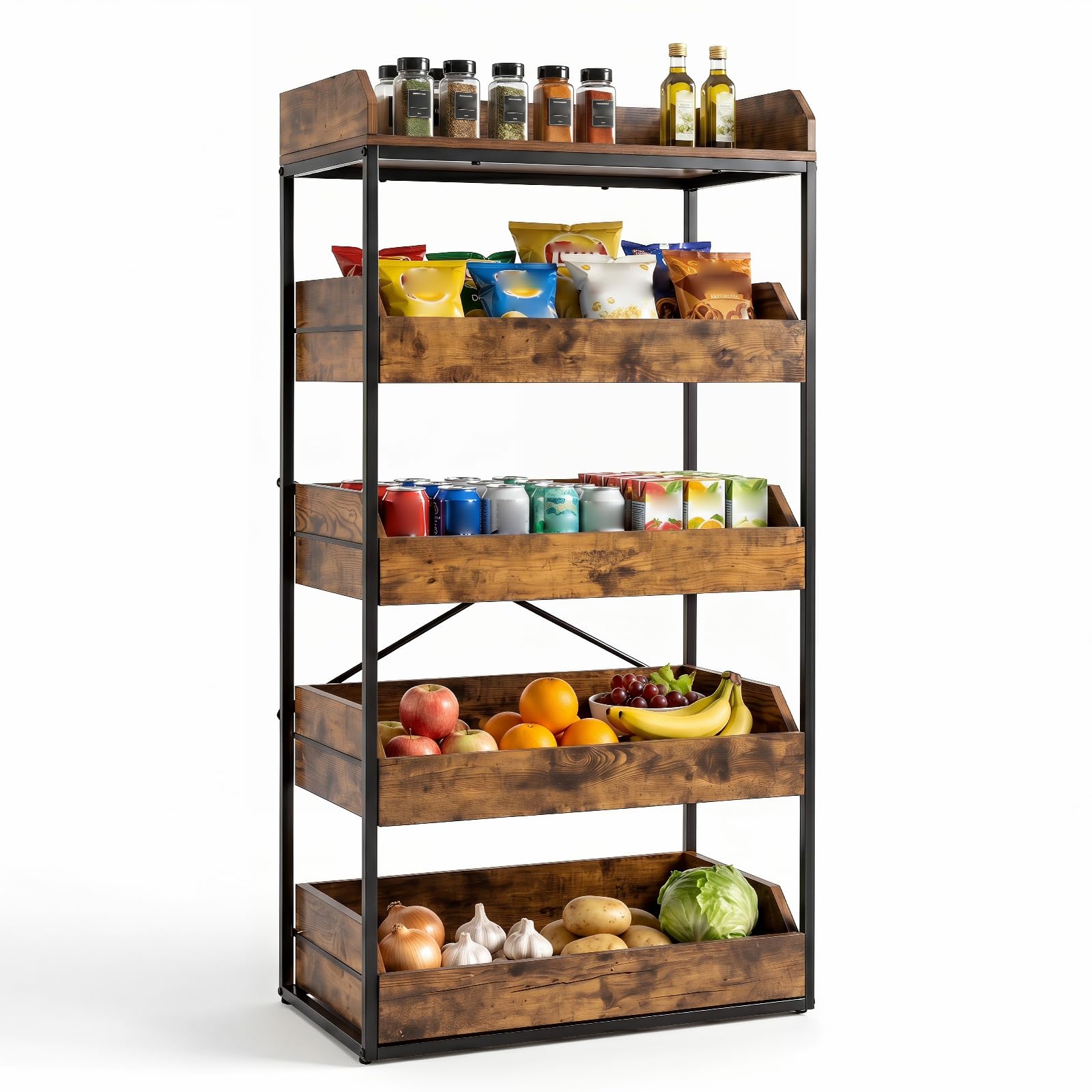 Food Box Rack 5-Tier Food Storage Rack Retail Snack Display Shelf with 4 Pull-out Dr ...