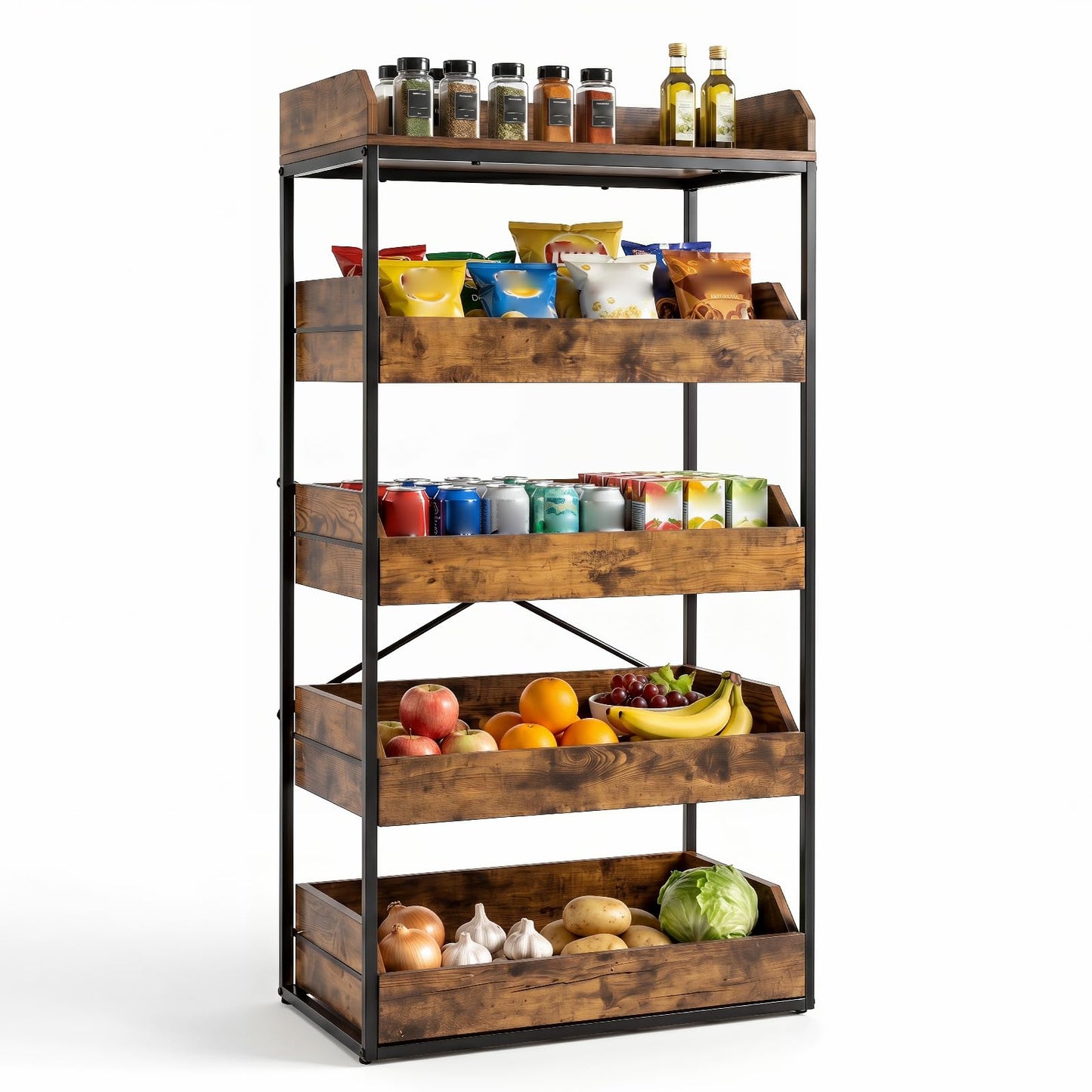 5-Tier Food Storage Rack Retail Snack Display Shelf with 4 Pull-out Drawers