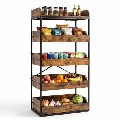 5-Tier Food Storage Rack Retail Snack Display Shelf with 4 Pull-out Drawers