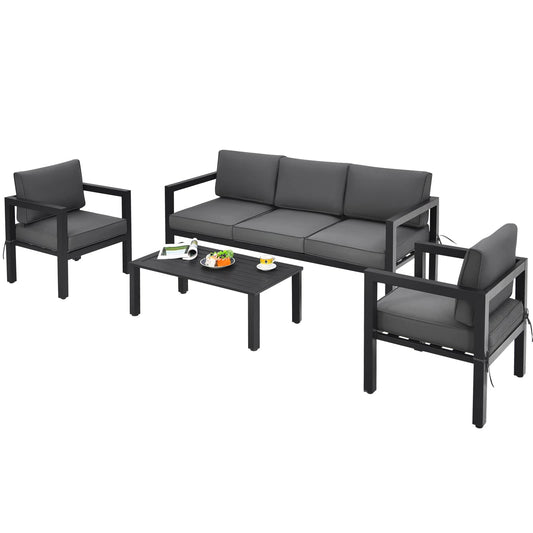 4 Pieces Garden Aluminum Furniture Set with Padded Cushions