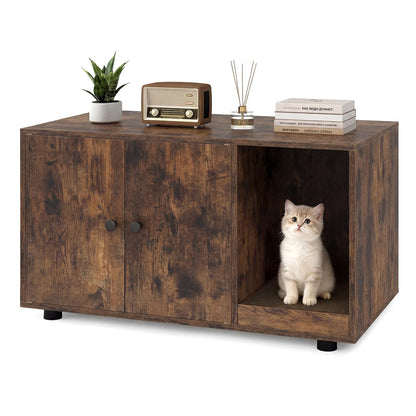 Wooden Cat Litter Box Enclosure Hidden Litter Box Furniture with Scratching Board