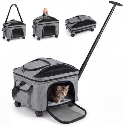 Rolling Pet Carrier with Telescopic Handle and Washable Pad Foldable