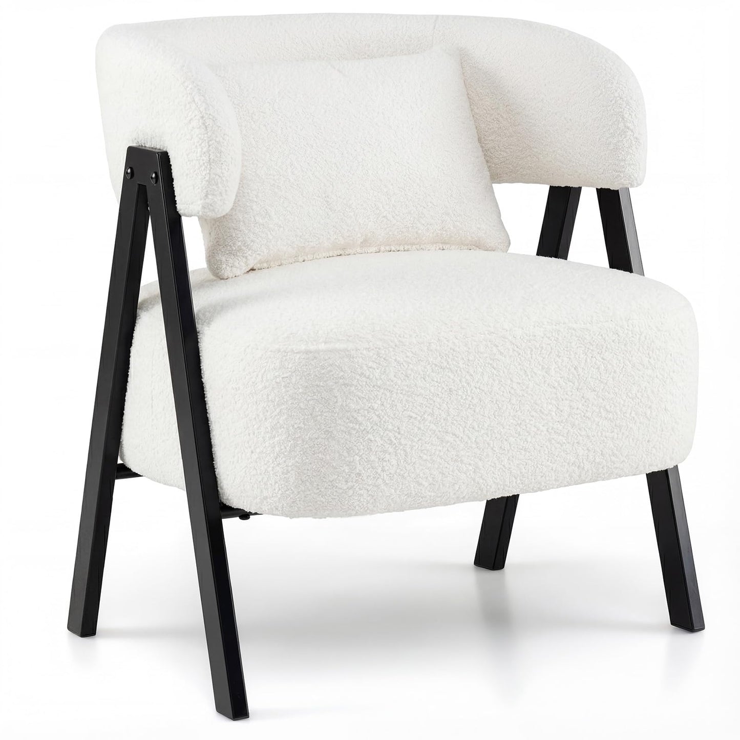 Barrel Accent Chair Upholstered Armchair with Lumbar Pillow