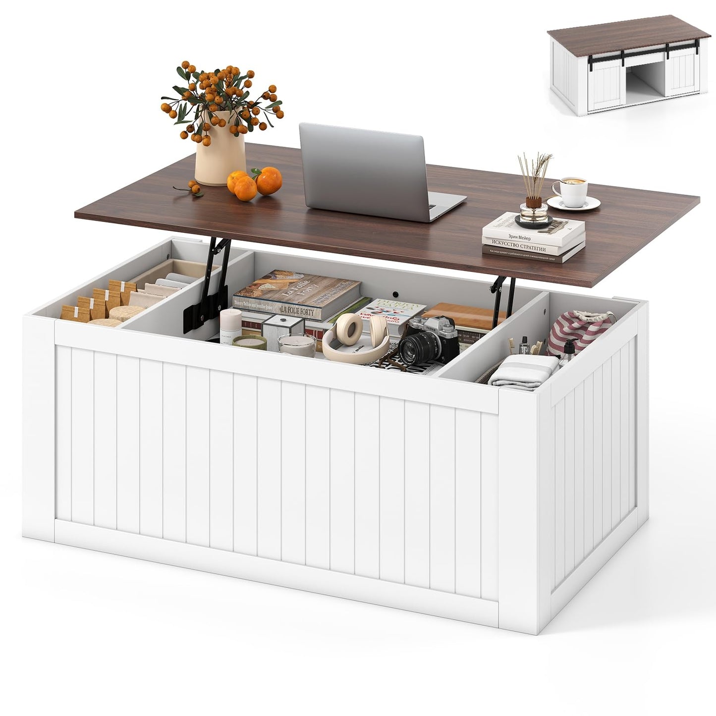 Lift Up Top Coffee Table, 120cm Farmhouse Tea Table