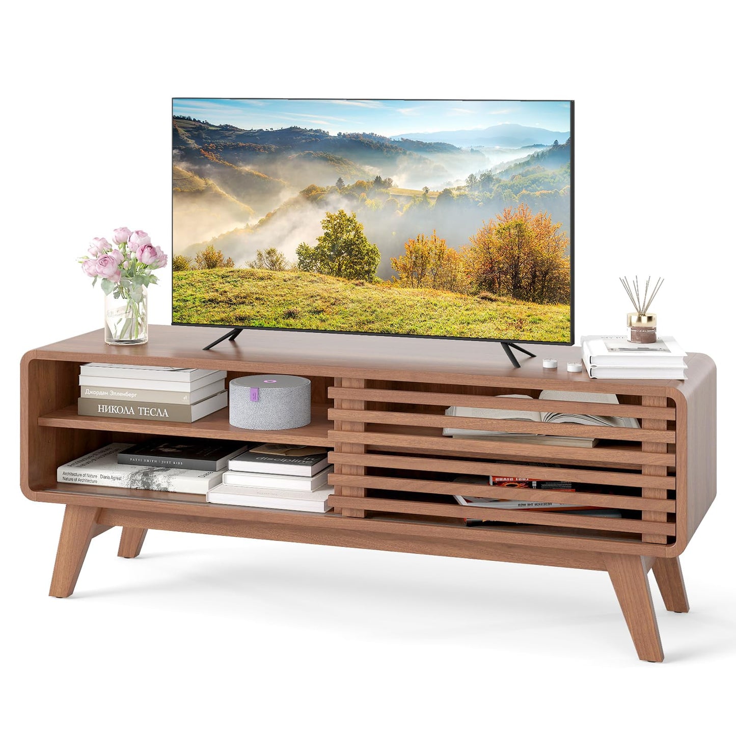 TV Stand for TVs up to 55 Inches Entertainment Center with Sliding Door