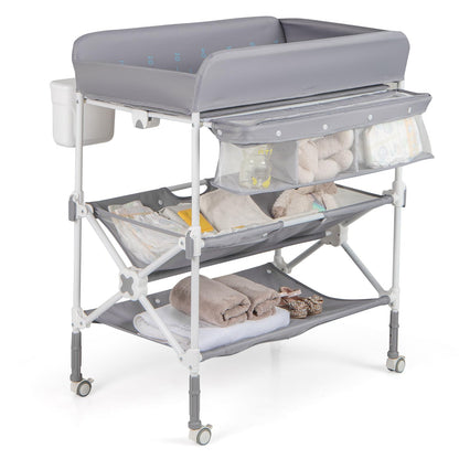 olding Diaper Changing Station with Wheels & Storage Basket