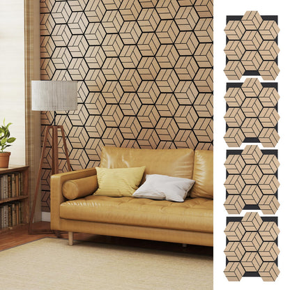4 Pack Acoustic Panels for Walls Sound Absorbing Panel with 9 Hexagonal Wooden Boards
