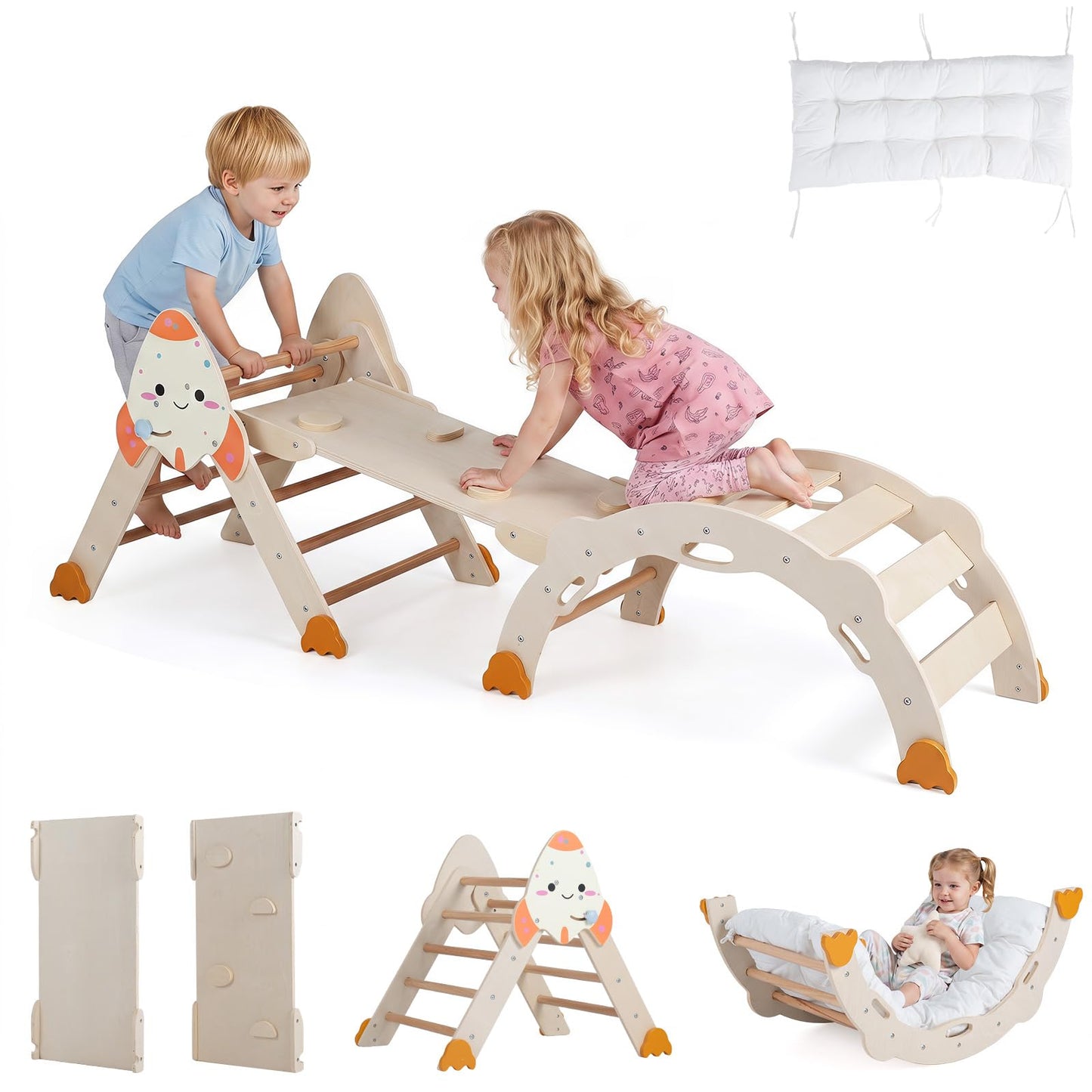 Toddler Climbing Frame, 8-in-1 Wooden Kids Climber with Arch