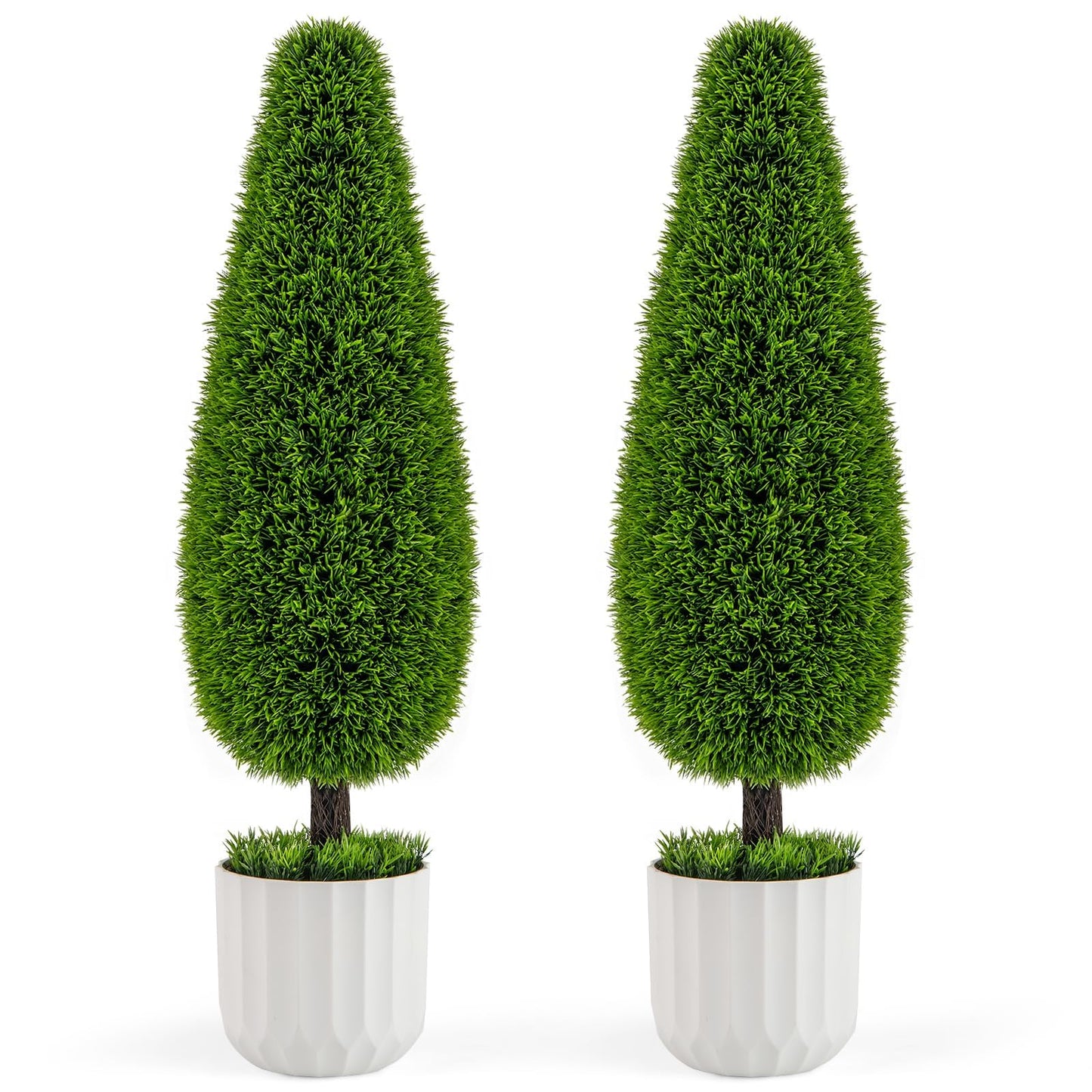 90cm 2PCS Greenery Faux Boxwood Tower/Spiral Plant with Realistic Leaves and Pot