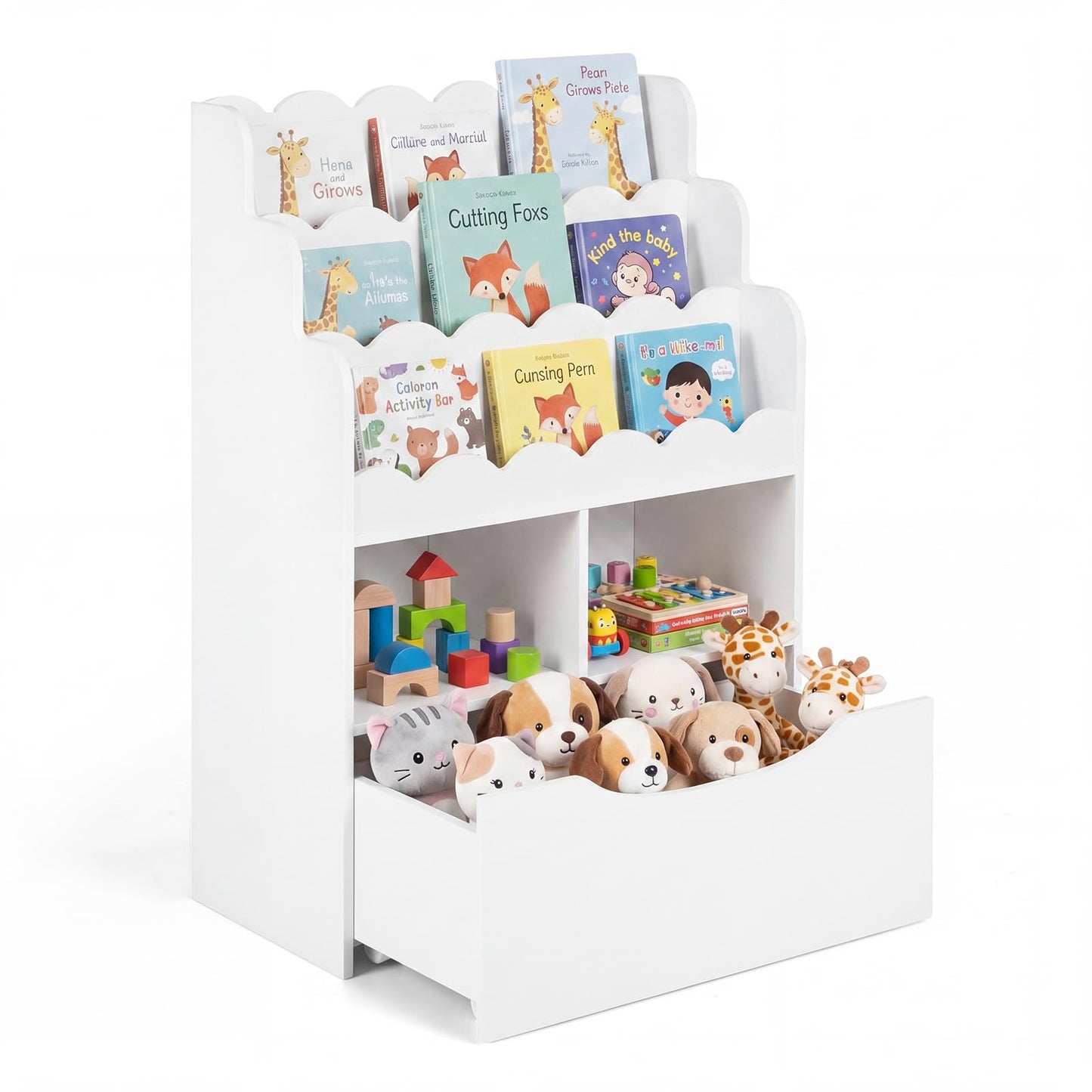 5-Tier Kids Bookshelf with Shelves & Rolling Drawer for Nursery Playroom