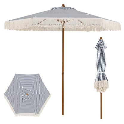210cm/7ft Garden Parasols with Fringe, Sun Protection Sunshade Shelter