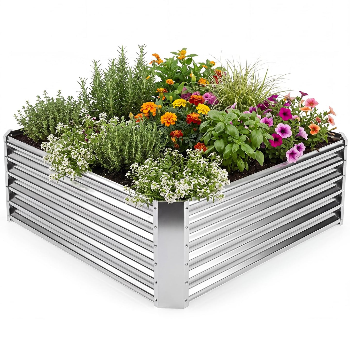 Galvanized Raised Garden Bed Rectangular Outdoor Planter Box with Open-Ended Bade